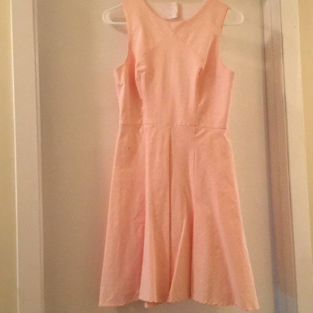Pinstriped light pink and white dress